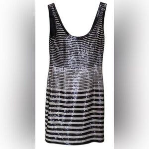 ESCADA Silk White/Navy Sequined Dress